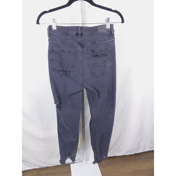 American Eagle Jeans Womens 2 Black Ripped Distressed Raw Hem Skinny Strigid - Picture 5 of 12